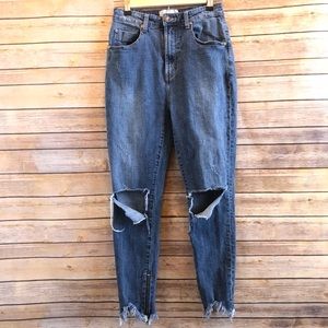 One Teaspoon Super High Waist Freebirds II Distressed Blue Jeans Size 28